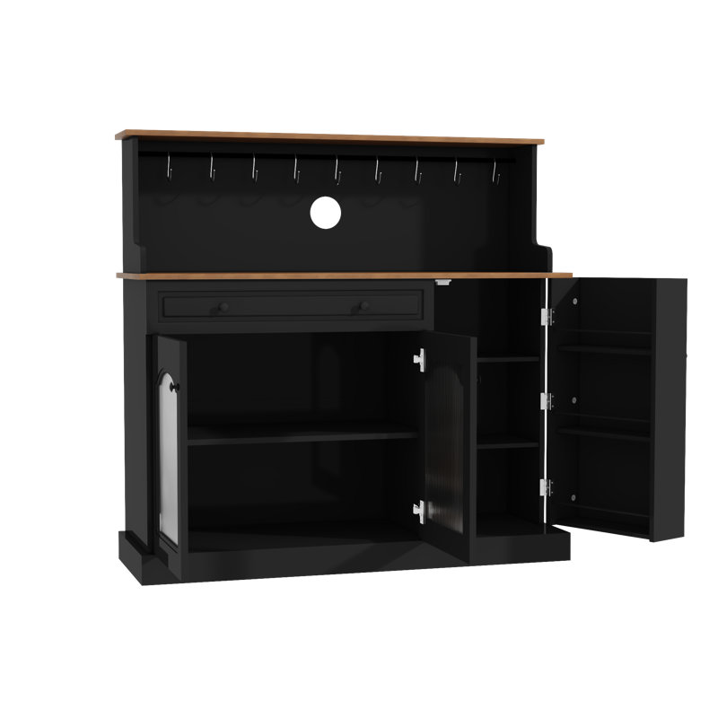 Garde-manger avec porte vitrée et tablette pour micro-ondes, Noir