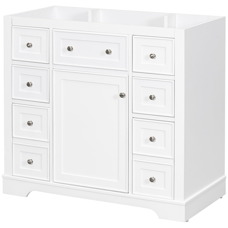 Meuble-lavabo 36 po - Base d'armoire blanche, 1 et 6 tiroirs, bois massif, finition moderne peinte, base à assembler requise. Tiroirs. Fabriqué en. Finition. Rangement. Panneaux de tiroirs amovibles. Facile