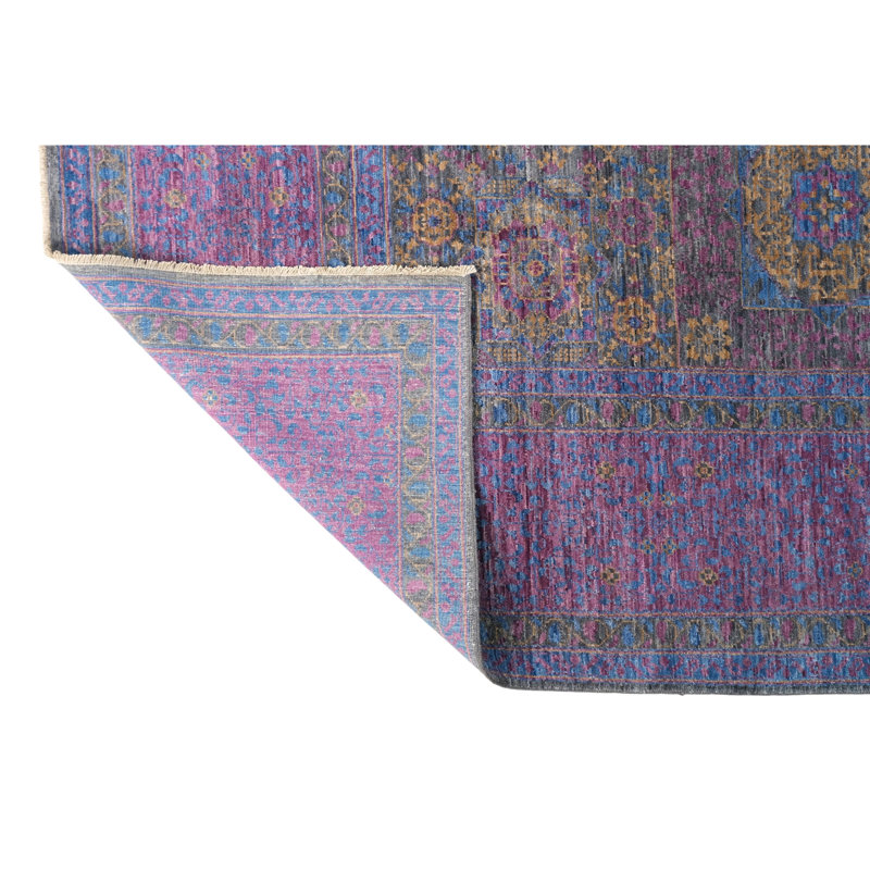 High-Quality Hand-Knotted Grey And Purple Area Rug