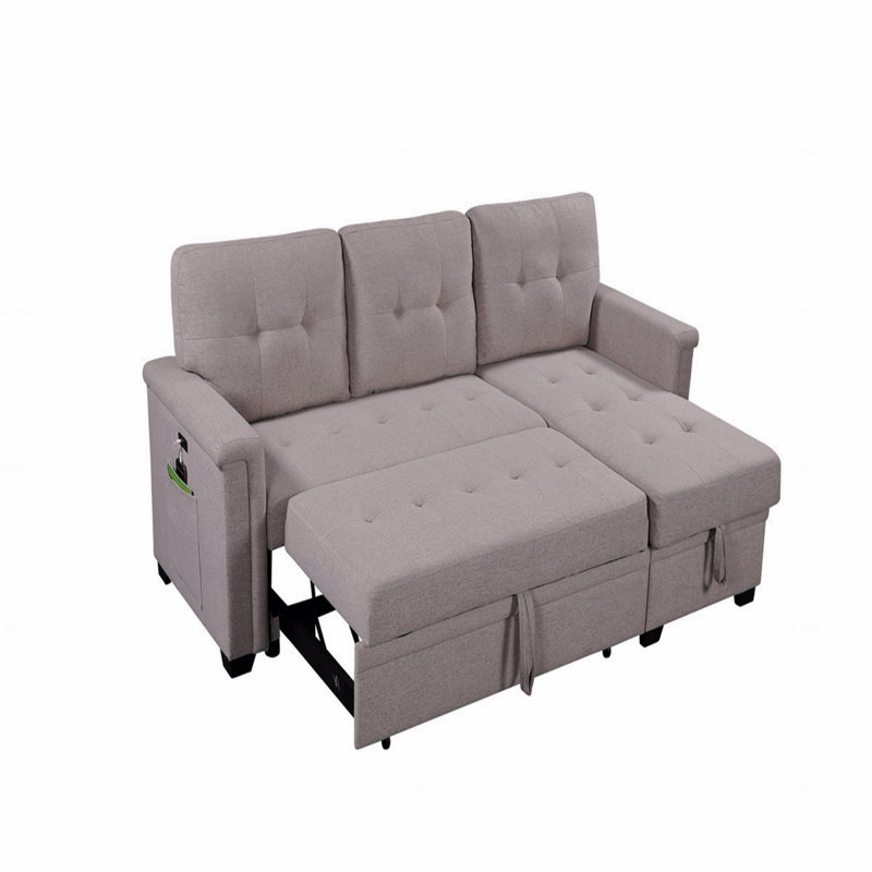 Sleeper, Reversible  Basic Sectional Sofa Sofa Sofa With Storage Chaise, USB Charging Ports And Pocket, Brown Linen