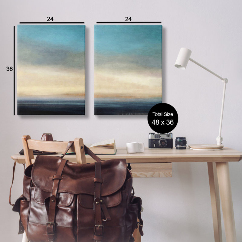 «Calm Tranquil Sea horizon», ensemble de 2 toiles murales par Suzanne Nicoll, H 72 po x l 48 po