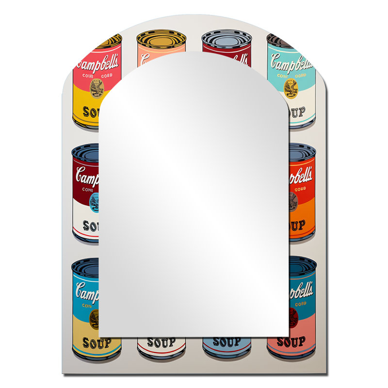 Pop Art Soup Collage III - Milk Arch, miroir mural unique, miroir asymétrique traditionnel, 34 po x 25 po