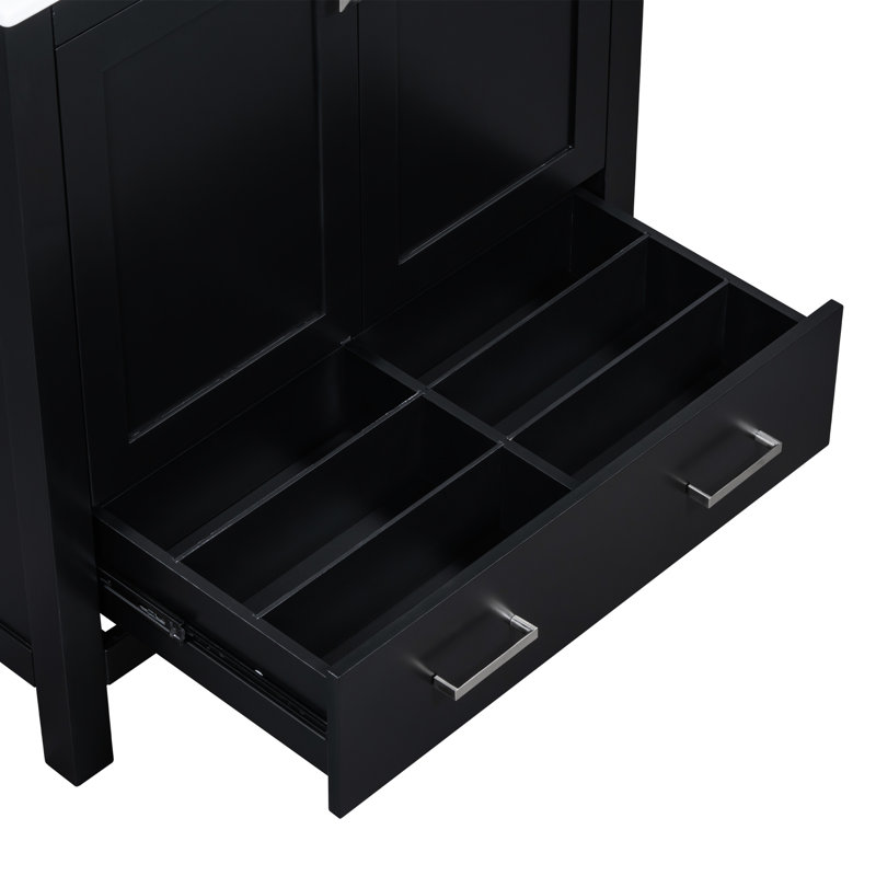 Élégante armoire de salle de bain 60 po, double meuble-lavabo, lavabo, intérieur spacieux - embellissez votre meuble-lavabo, armoire noire avec espace de rangement en céramique