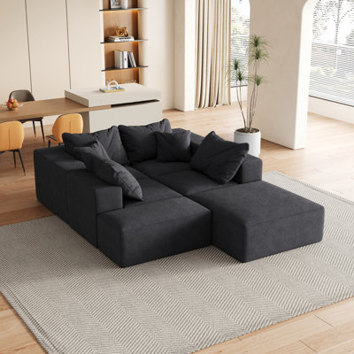 Ensemble de canapé modulaire rembourré en chenille moderne, canapé modulaire en L avec 6 coussins pour des agencements de salon flexibles
