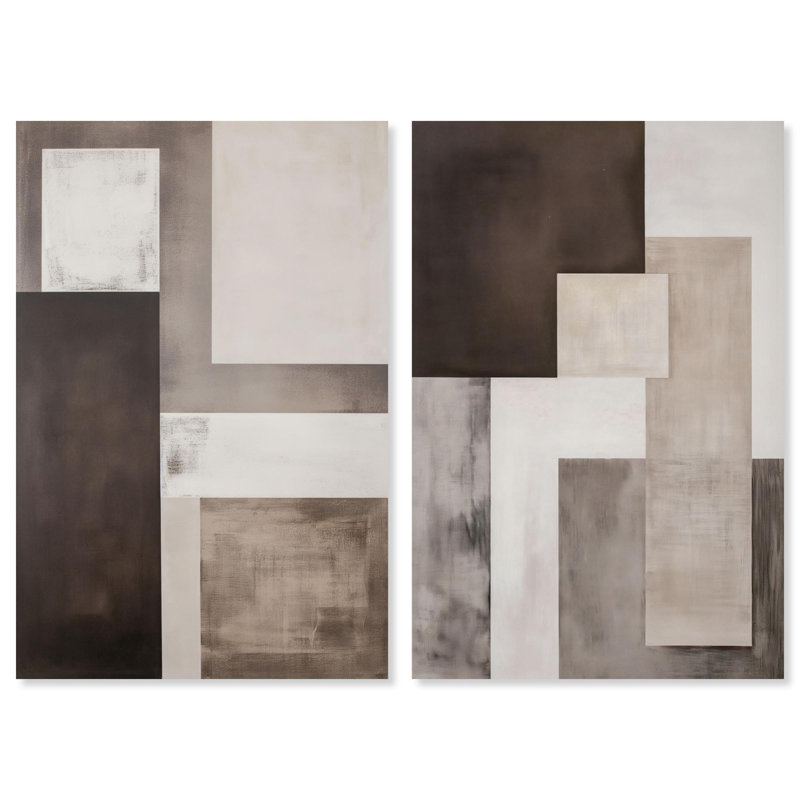 Ensemble « Quiet Geometry » : impression sur toile, ensemble d'art abstrait bohème par Art Remedy, cadre noir, 10 x 15