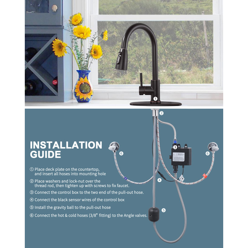 Oil Rubbed Bronze Touchless Pull-Down Kitchen Faucet with Spray