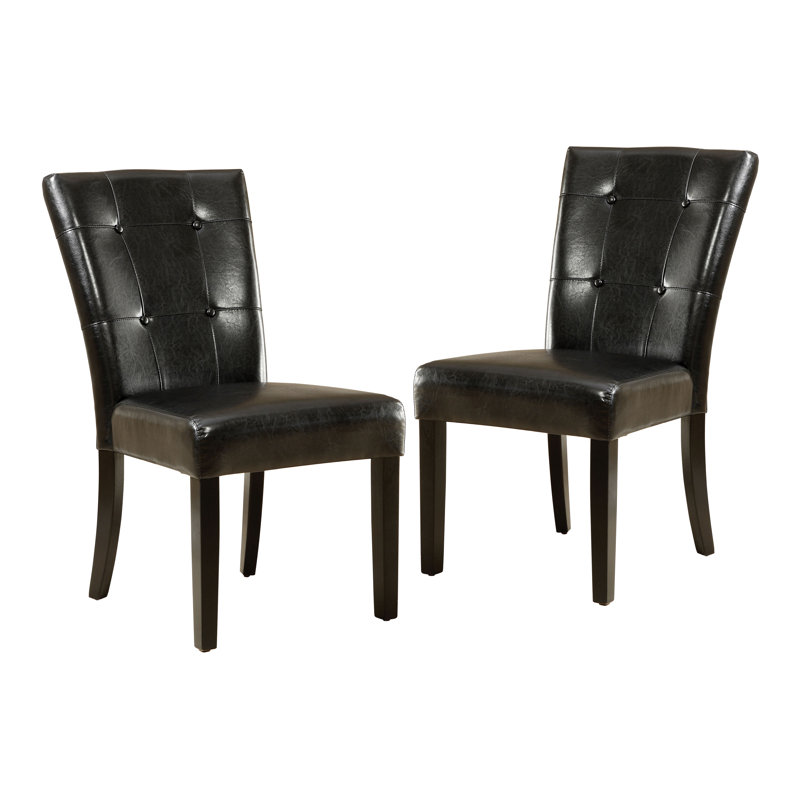 Parson Tufted Faux leather Upholstered Side Chair in Black