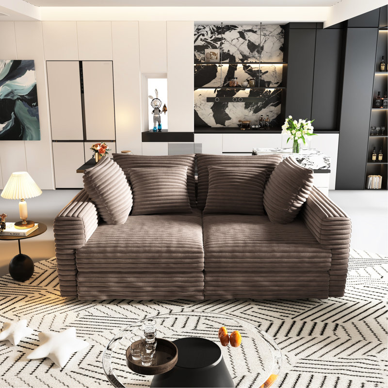 102,4 po Camel 4 - siège avec velours côtelé et repose-pieds, canapé-lit moderne et confortable, structure en bois massif, repose-pieds mobile pour une utilisation multifonctionnelle relaxante