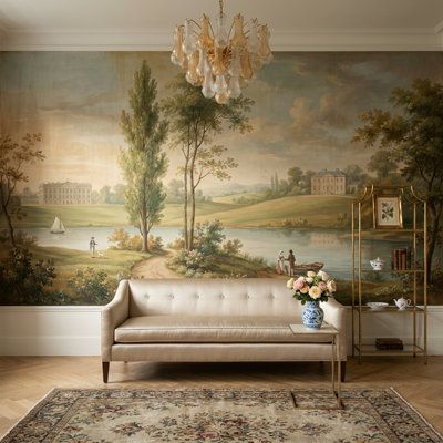 Pastoral Landscape Wallpaper Vintage Mural Country Estate Removable Wall Decor