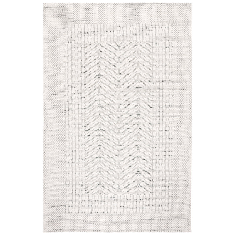 Manya Striped Handwoven Wool/Polyester Area Rug in White, Rectangle 3' x 5'