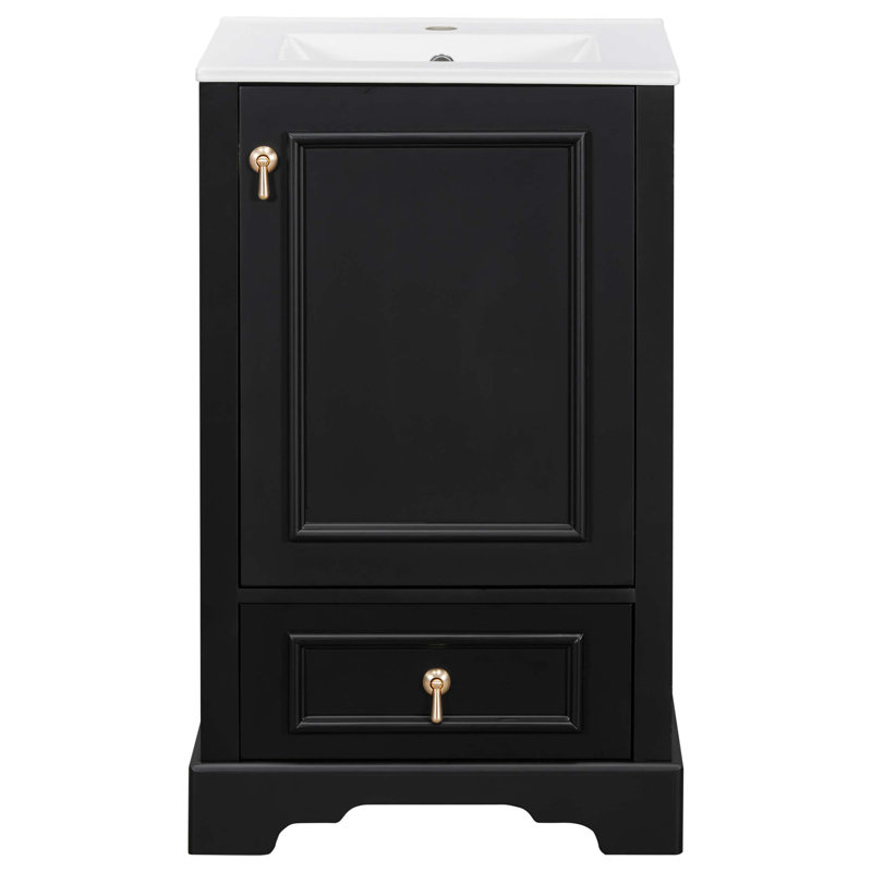 Meuble-lavabo de 20 po avec lavabo en céramique, porte à fermeture en douceur, tablette ajustable en forme de U, tiroir de compartiment et support de porte, style moderne, conception peu encombrante