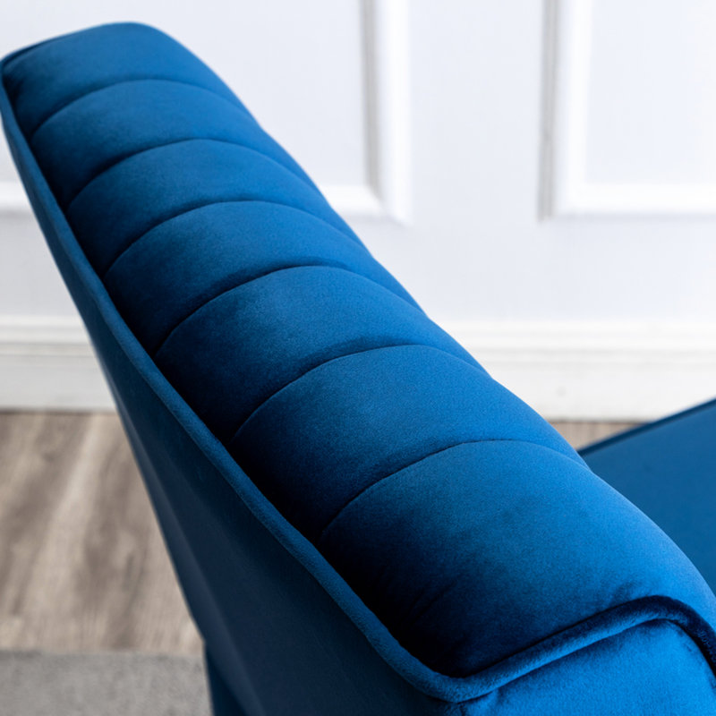 De 2 chaises modernes de style Mid-Century, velours bleu foncé, pieds en bois massif, mobilier de salon et de chambre à coucher
