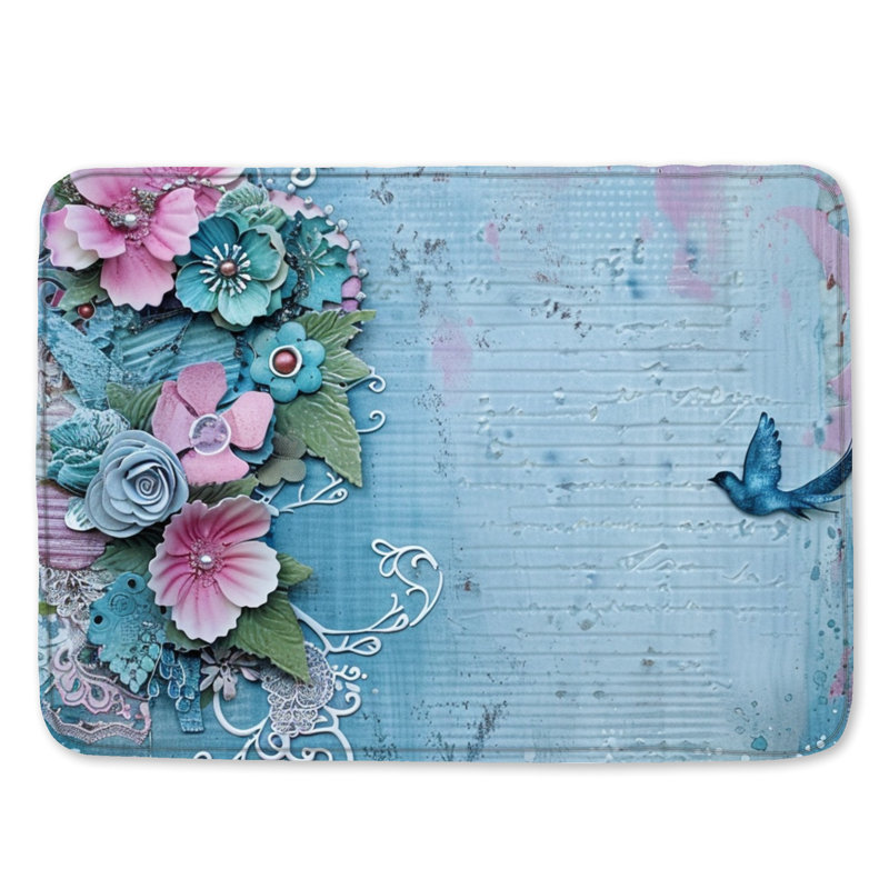 Floral Bath Mat Art Bathroom Decor Shabby Chic, 34in W x 21in L