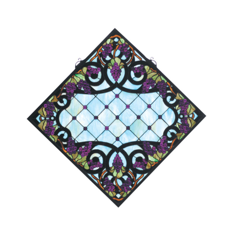 25.5"W X 25.5"H Jeweled Grape Stained Glass Window