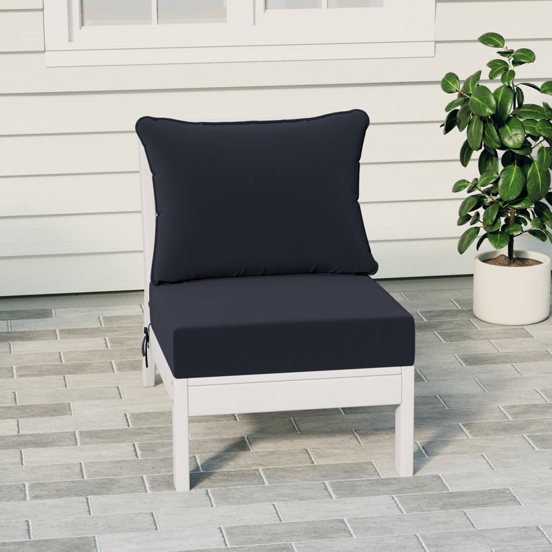 Deep Seating Armless Chair With Cushions, Navy Blue, White