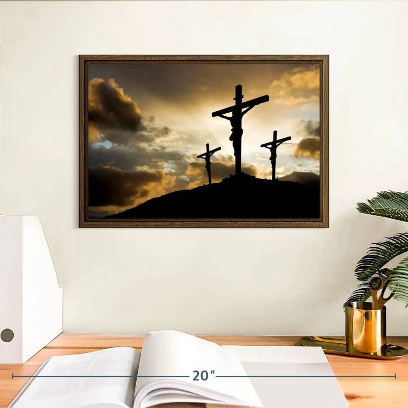 Croix au calvaire, 13 po x 9 po, Cadre flottant noyer