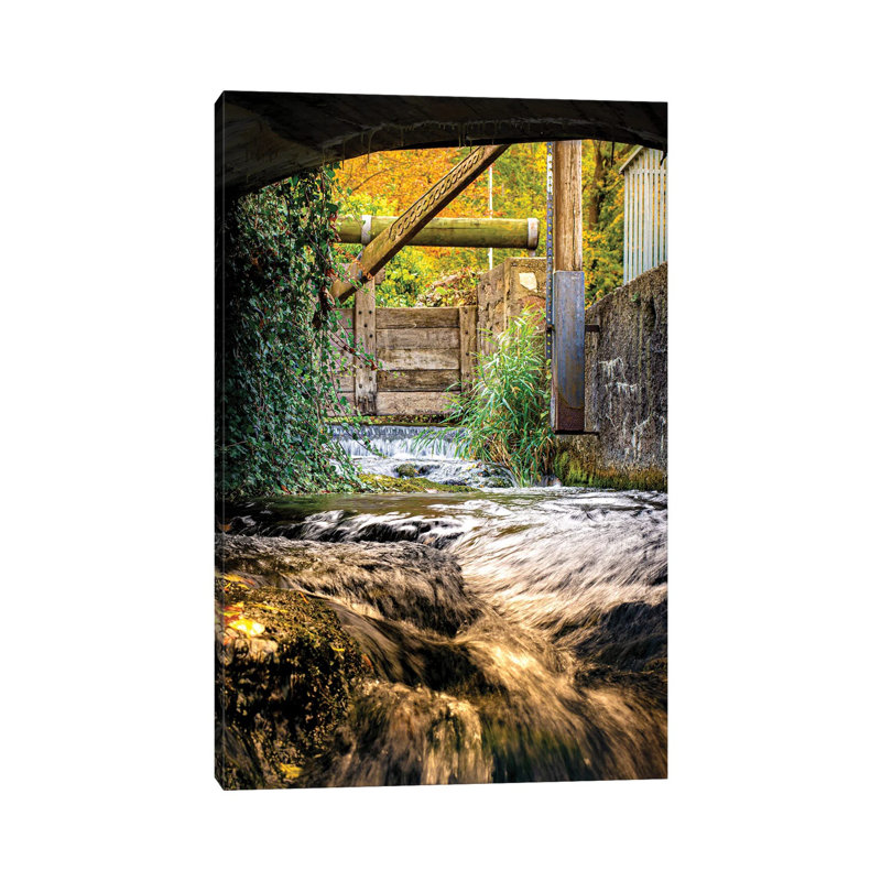 Small Waterfall River Under The Bridge By Nik Rave - Wrapped Canvas Art Prints by Nik Rave - Wrapped Canvas Gallery-Wrapped Canvas Giclée