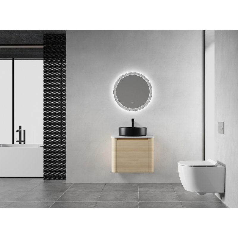 Meuble-lavabo mural 24 po avec lavabo d'art en céramique et porte à fermeture en douceur, emballage KD, contreplaqué
