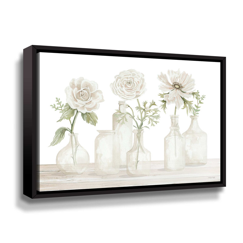 " Bottles And Flowers I ", Black Framed, 14" H x 18" W x 2" D