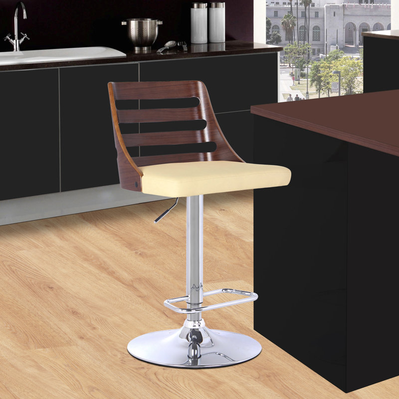 Winchelsea Swivel Adjustable Height Faux Leather Bar Stool with Metal Pedestal Base and Footrest, Cream