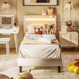 Chadijah Modern Style PU Leather Upholstered Bed with Adjustable Headboard & RGB LED Lights