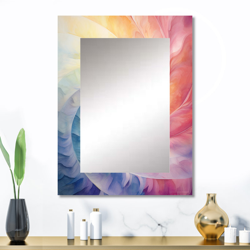 Raimbow Serenade Of Spirals - Abstract Spirals Wall Mirror, Modern Decorative Mirror, Printed Metal Art, 32" x 24"