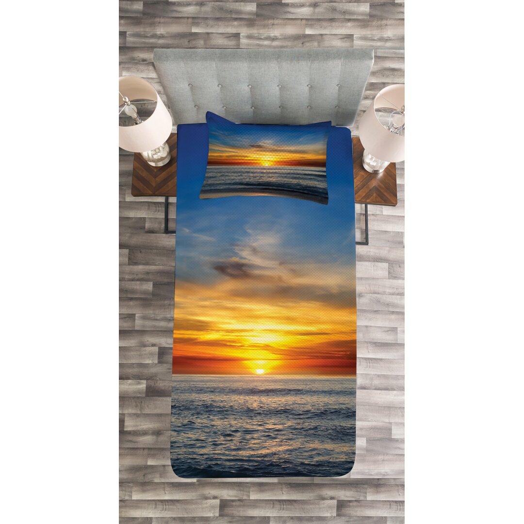 Gestepptes Bettdecken-Set, Pacific California Sunset, Ozean, Orange Blue