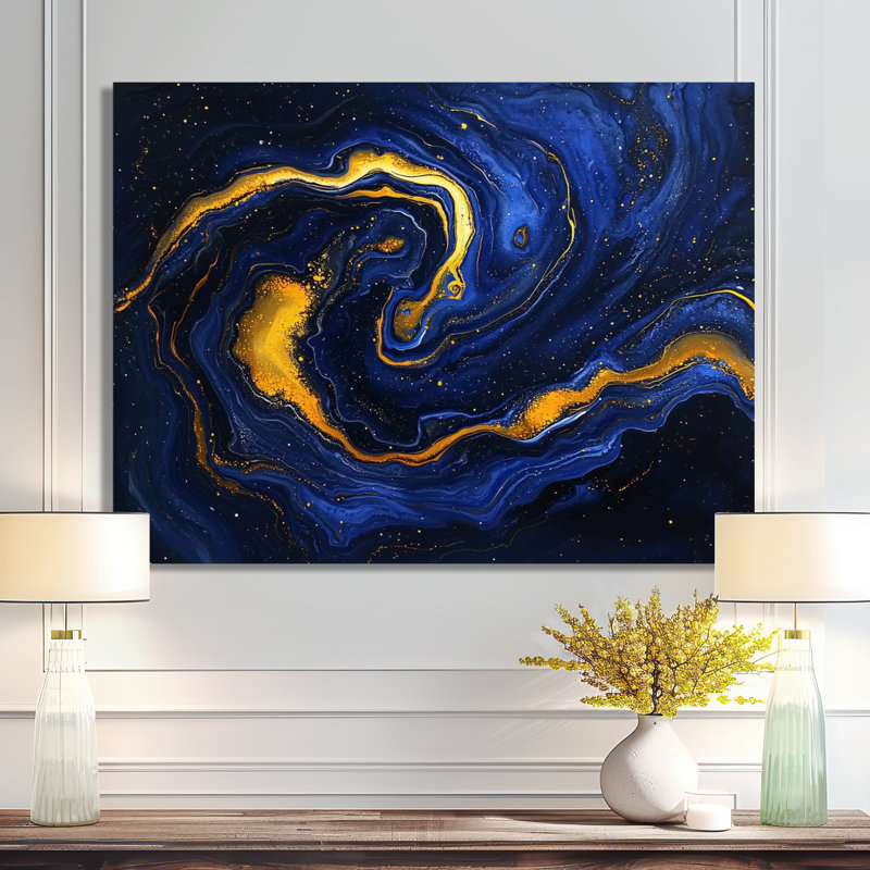 «Blue and Gold River of Marble Chaos - Abstract Metal Decor», impression murale décoration murale en marbre
