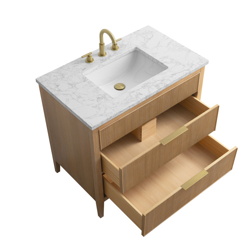 Meuble-lavabo simple 36 po avec plateau en pierre reconstituée Bilroy, Classic Oak
