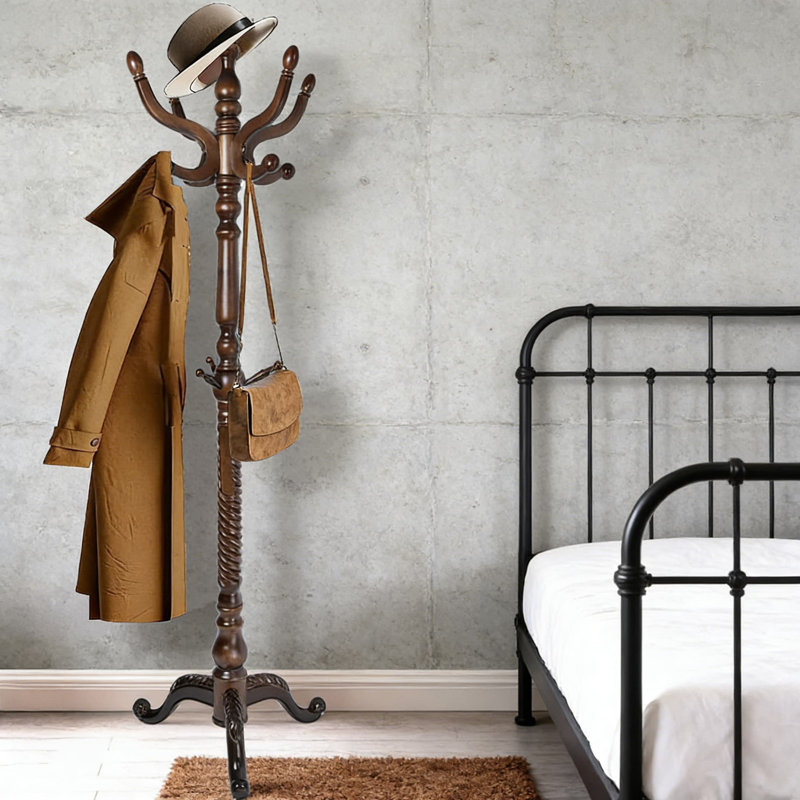 Portemanteau autoportant en bois avec 14 crochets, support d'arbre à hauteur ajustable pour entrée, couloir, chambre à coucher ou bureau personnel