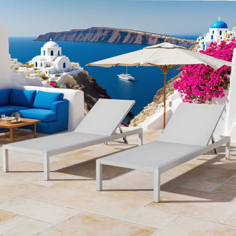 Aluminum Adjustable Outdoor Chaise Lounge Set - 400Lbs Capacity, White;Gray