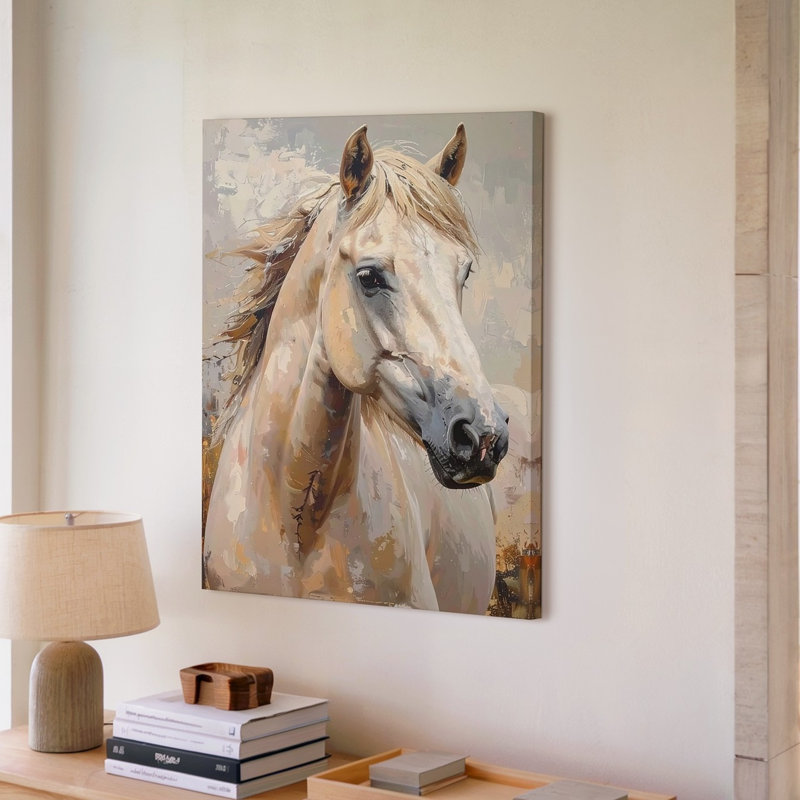 Art mural mural murmure Canvassoft, portrait impressionniste de cheval crème, toile prête à accrocher, H 9 po x l 12 po