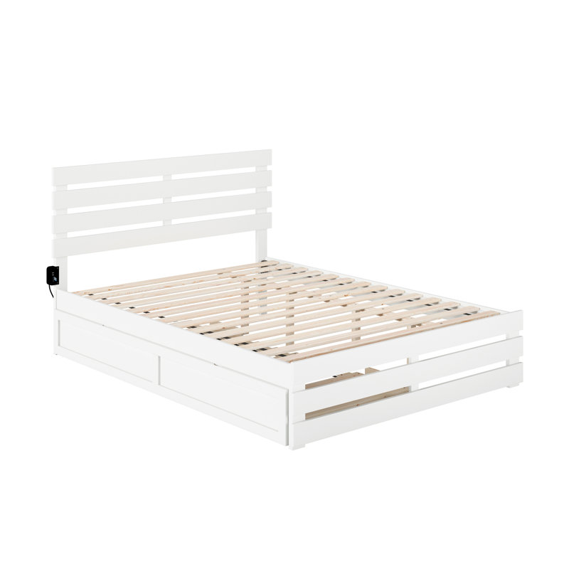 Lit plateforme en bois de qualité supérieure avec pied de lit et lit gigogne Jaqson, Queen, Blanc