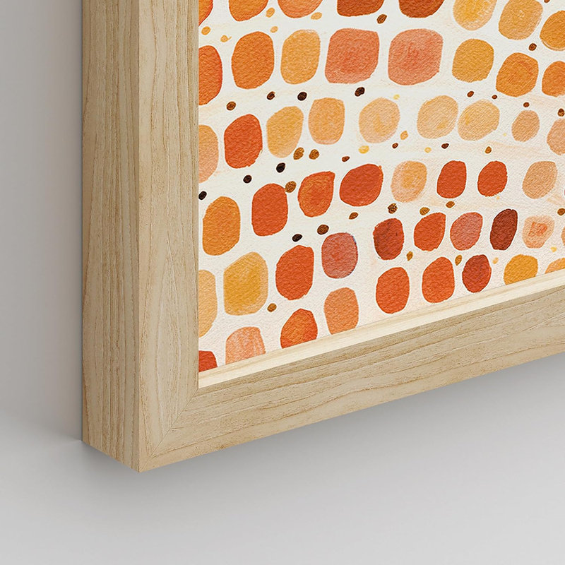 Aquarelle géométrique colorée à pois 4 pièces, H 10 po x l 8 po x P 1 po, Encadré naturel
