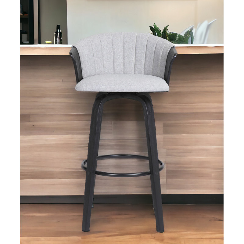 Boeschen Swivel Counter or Bar Height Upholstered Bar Stool with Arms and Footrest in Wood, Bar Stool (30” Seat Height)