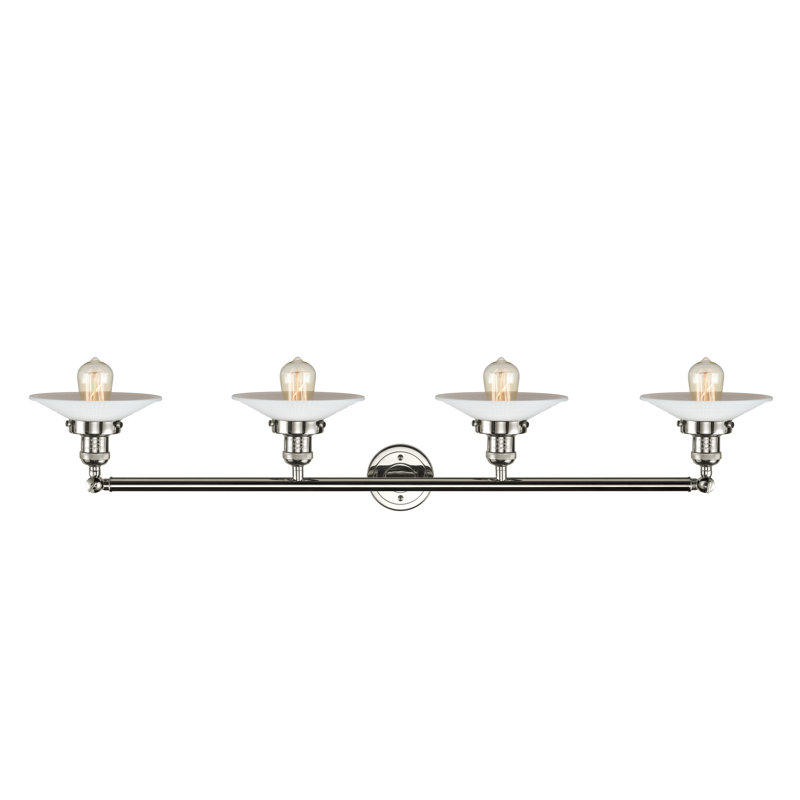 Reyhani 4 - Light Dimmable Vanity Light, Polished Nickel, Matte White Halophane, 6 Watt Vinage LED Bulb