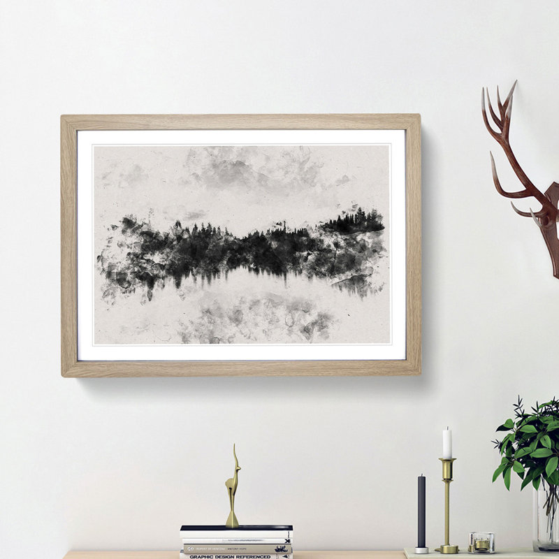 Forest Reflecting on a Lake - Picture Frame Painting Print, 45cm H x 63cm W x 2cm D, Oak Framed