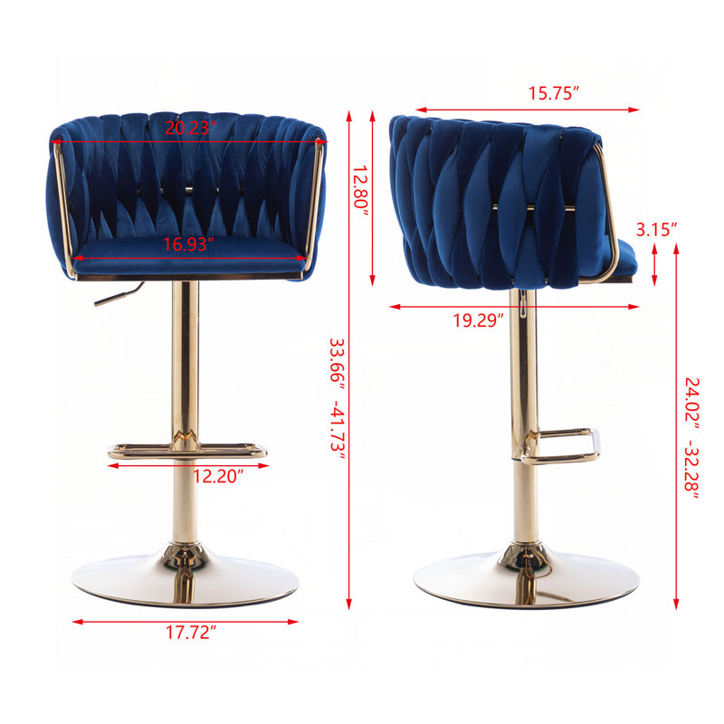 Tabourets de bar pivotants à hauteur réglable en velours, Marine