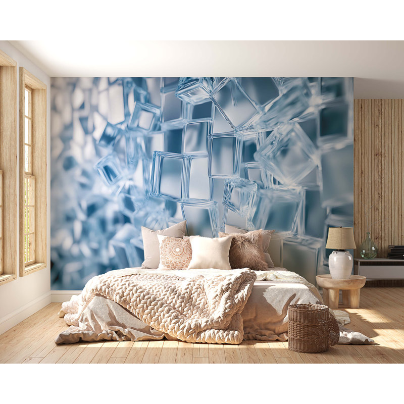 Modern Ice Cube Wall Mural | 3D Abstract Geometric Wallpaper | Large-Scale Bedroom Accent Wall Decor, L 120 po x l 80 po