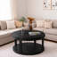 Table basse ronde avec plateau épaissi à deux niveaux, pieds robustes et motif perlé-1643753036