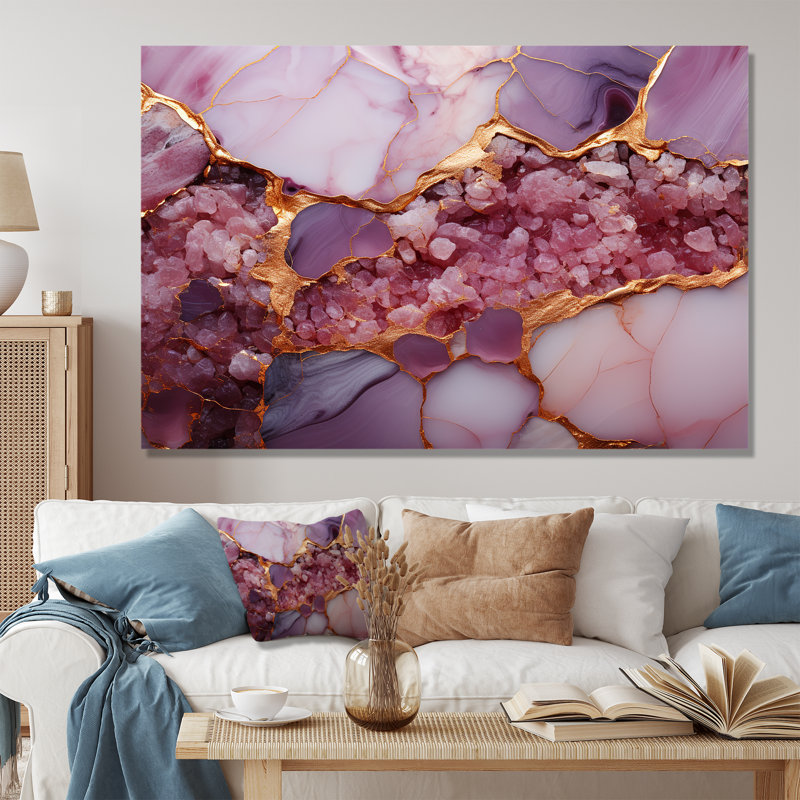 «Rose and Gold Marble Agate River IV», reproduction d'art murale abstraite, Toile tendue, H 40 po x l 60 po x P 1,5 po