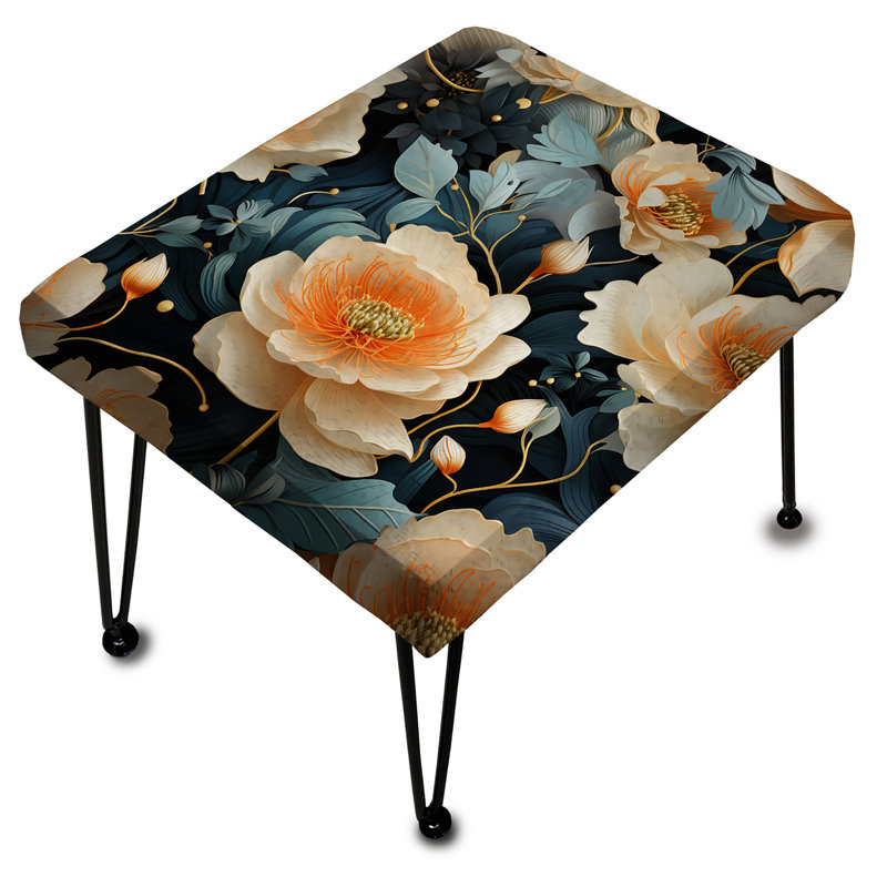 Teal & Peach Floral Futuristic Elegance - Repose-pieds rectangulaire floral