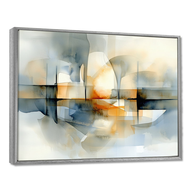 Radiant Light of Beige Abstract Horizon I - reproduction d'art abstraite, Argent argent, H 34 po x l 44 po