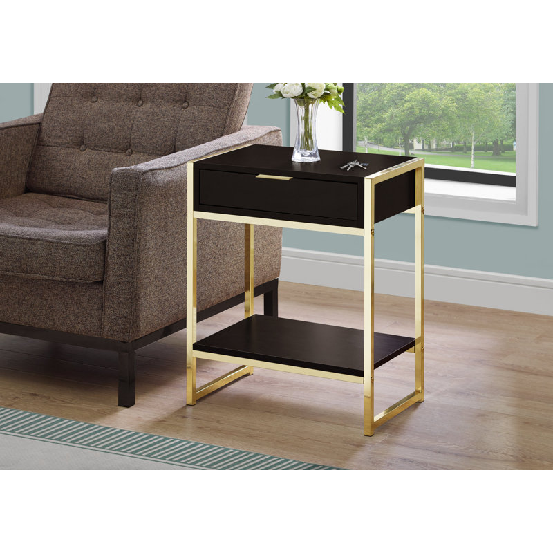 Table de bout d'appoint, tiroir, 1 tablette, 20 po, Himal, Or, Espresso brun