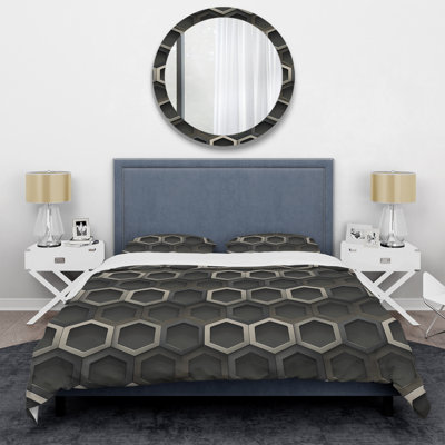 Dark Gray Hexagon - Modern Duvet Cover Set