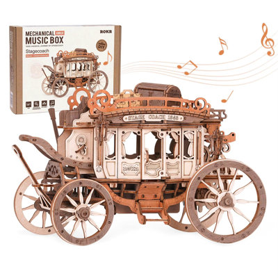 3D Wooden Stage Coach Music Box Puzzle - Mechanical Building Kit For Crafting, Ideal Gift For Birthdays And Anniversaries