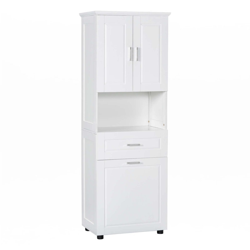 Tall Bathroom Cabinet With Laundry Basket, White