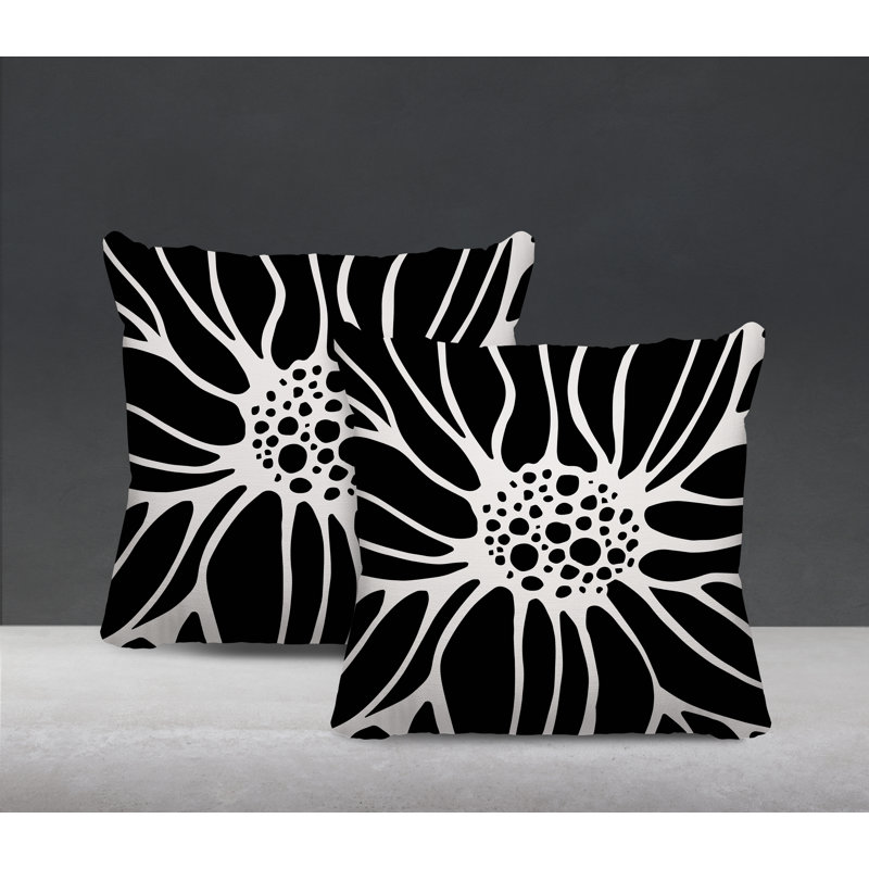 Floral Outdoor Reversible Throw Pillow, 17W" x 17H", Black