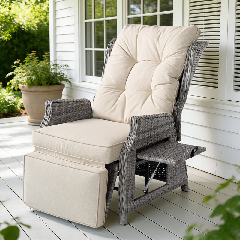 Outdoor Lounge Chair with Ottoman, Beige