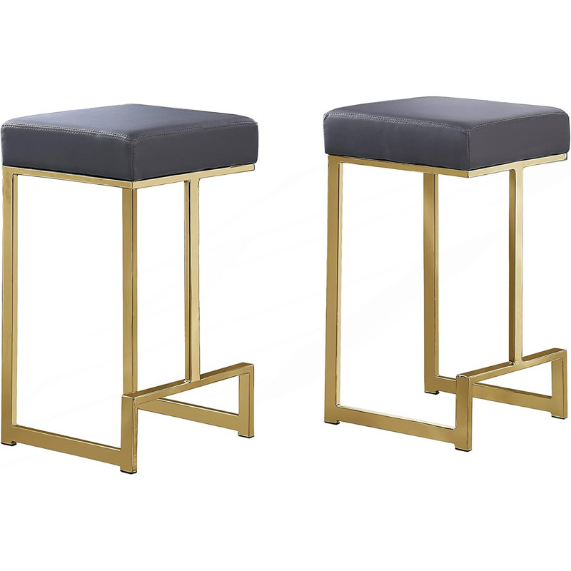 Upholstered Counter Stool, Grey/Gold
